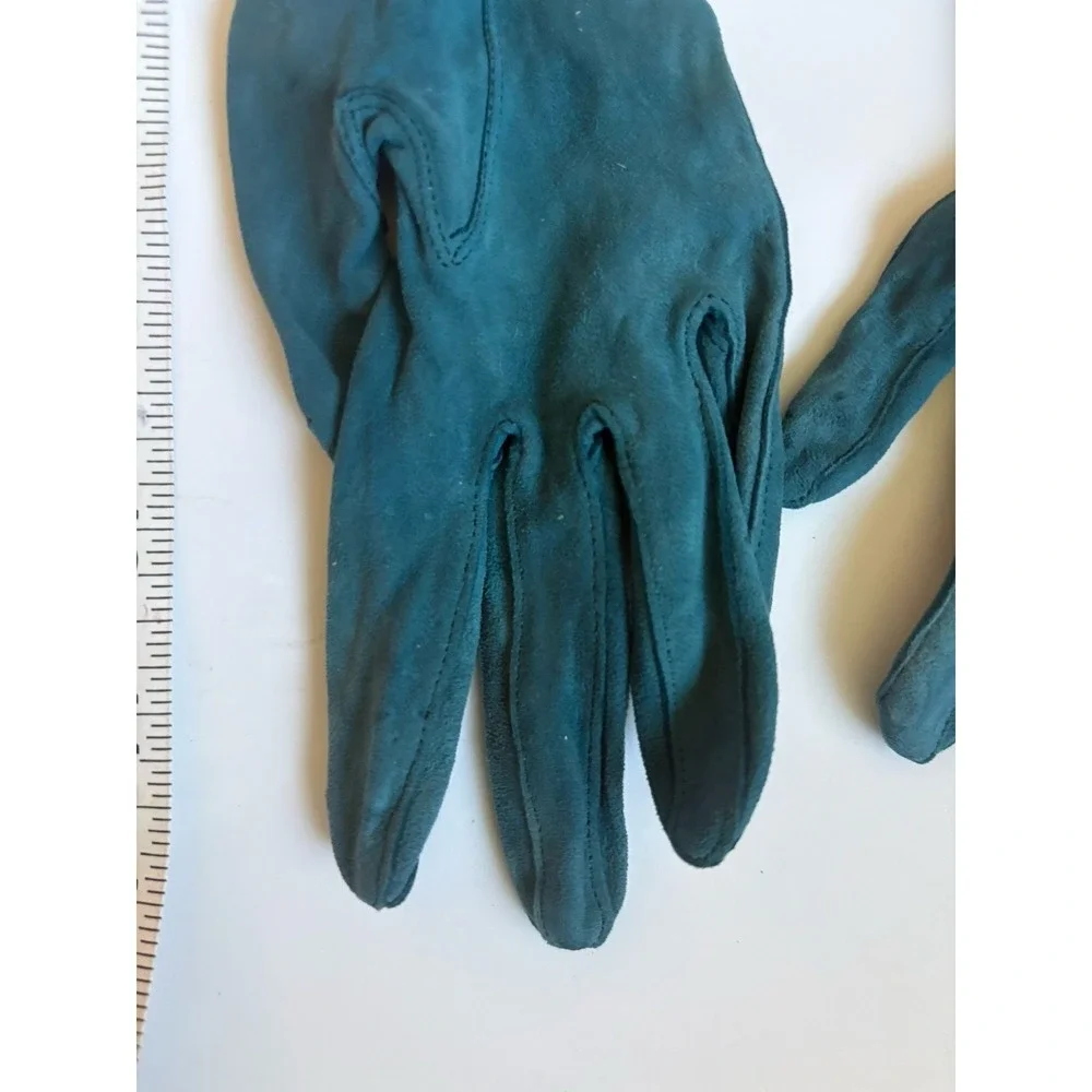 Vintage Radzelle Teal Blue Suede Mid-Length Evening Gloves